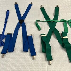 Men’s suspenders, and bow ties. Bundle of 2. Royal Blue set & emerald green set